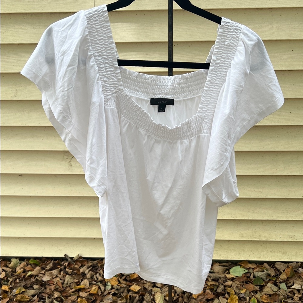 J. Crew Crisp White Smocked Blouse